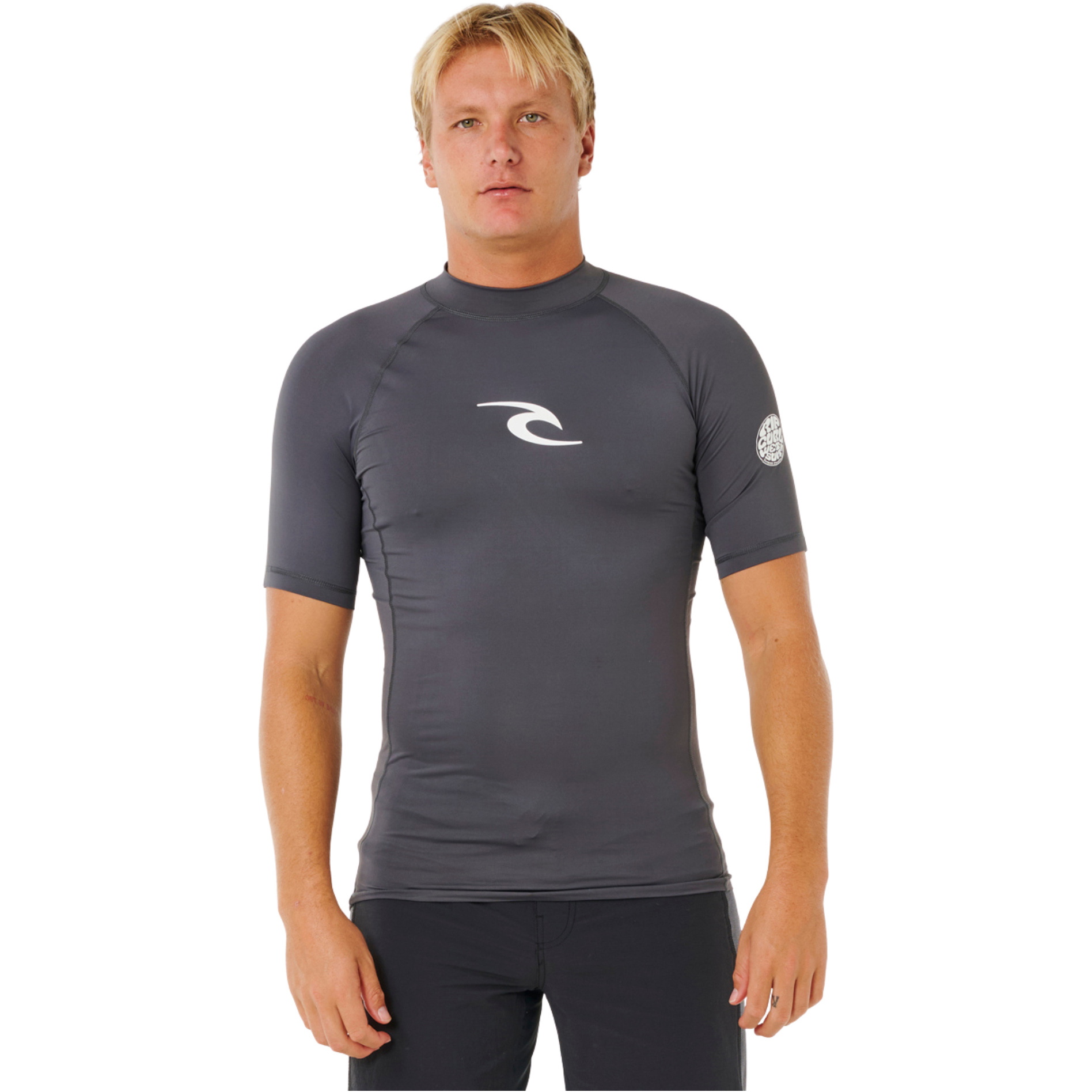 2026 Rip Curl M&auml;nner Waves UPF Performance Kurzarm-Lycra-Weste 16MMRV - Charcoal Grey